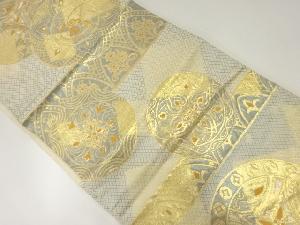 アンティーク　横段に絵皿・花模様織出し袋帯（材料）